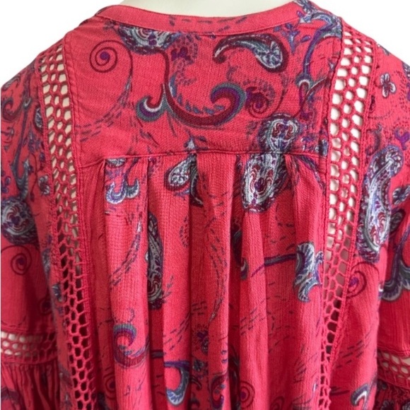 FREE PEOPLE Boho Paisley Flowy Top/Dress Peasant Sleeves - Rayon - Womens Small - Picture 15 of 15